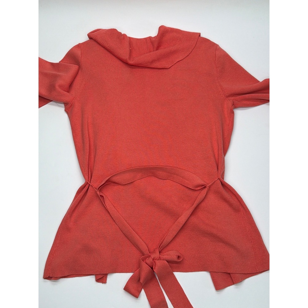 Sharon Young Womens Coral Silk Ruffle Front Ribbed 3/4 Sleeve Cardigan Small NWT - Picture 10 of 11
